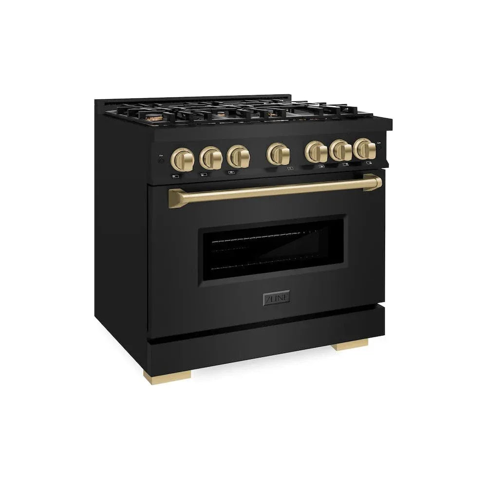 ZLINE 36" Dual Fuel Range, Gas Cooktop, Electric Convection Oven Black Stainless Steel, Champagne Bronze CDRBZ-36-CB
