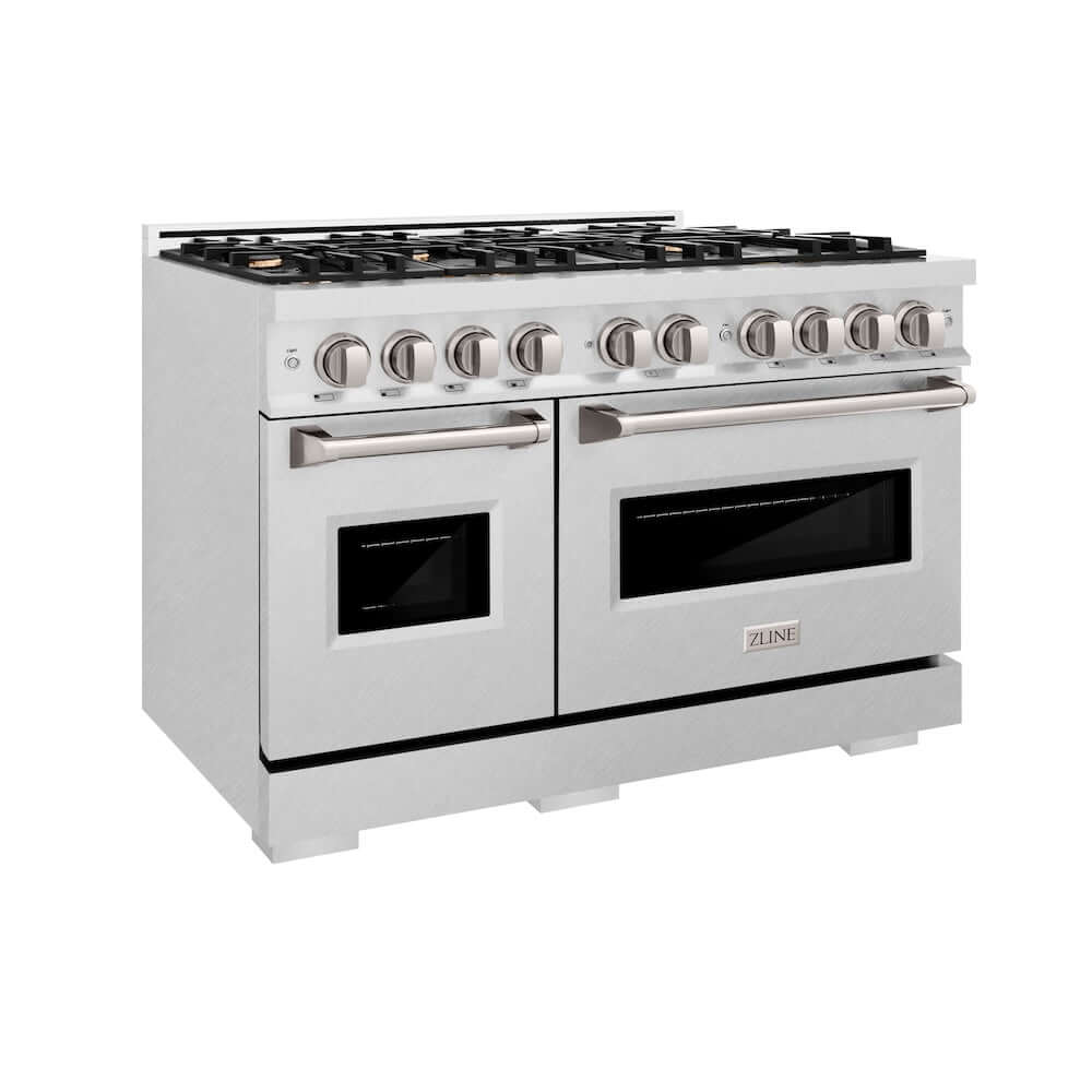 ZLINE 48" Dual Fuel Range, Gas Cooktop, Electric Convection Oven DuraSnow® Stainless Steel, Brass Burners CDRS-BR-48