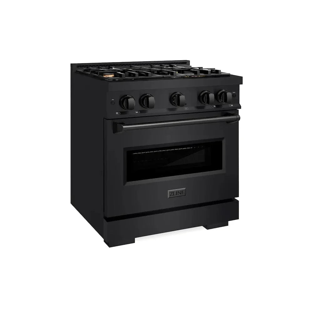 ZLINE 30" Dual Fuel Range, Gas Cooktop, Electric Convection Oven Black Stainless Steel Brass Burners, CDRB-BR-30