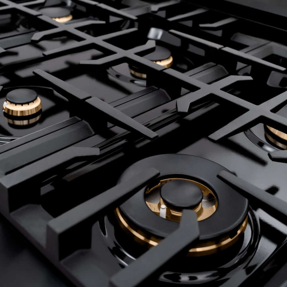 ZLINE 48" Dual Fuel Range, Gas Cooktop, Electric Convection Oven Black Stainless Steel, Gold CDRBZ-48-G