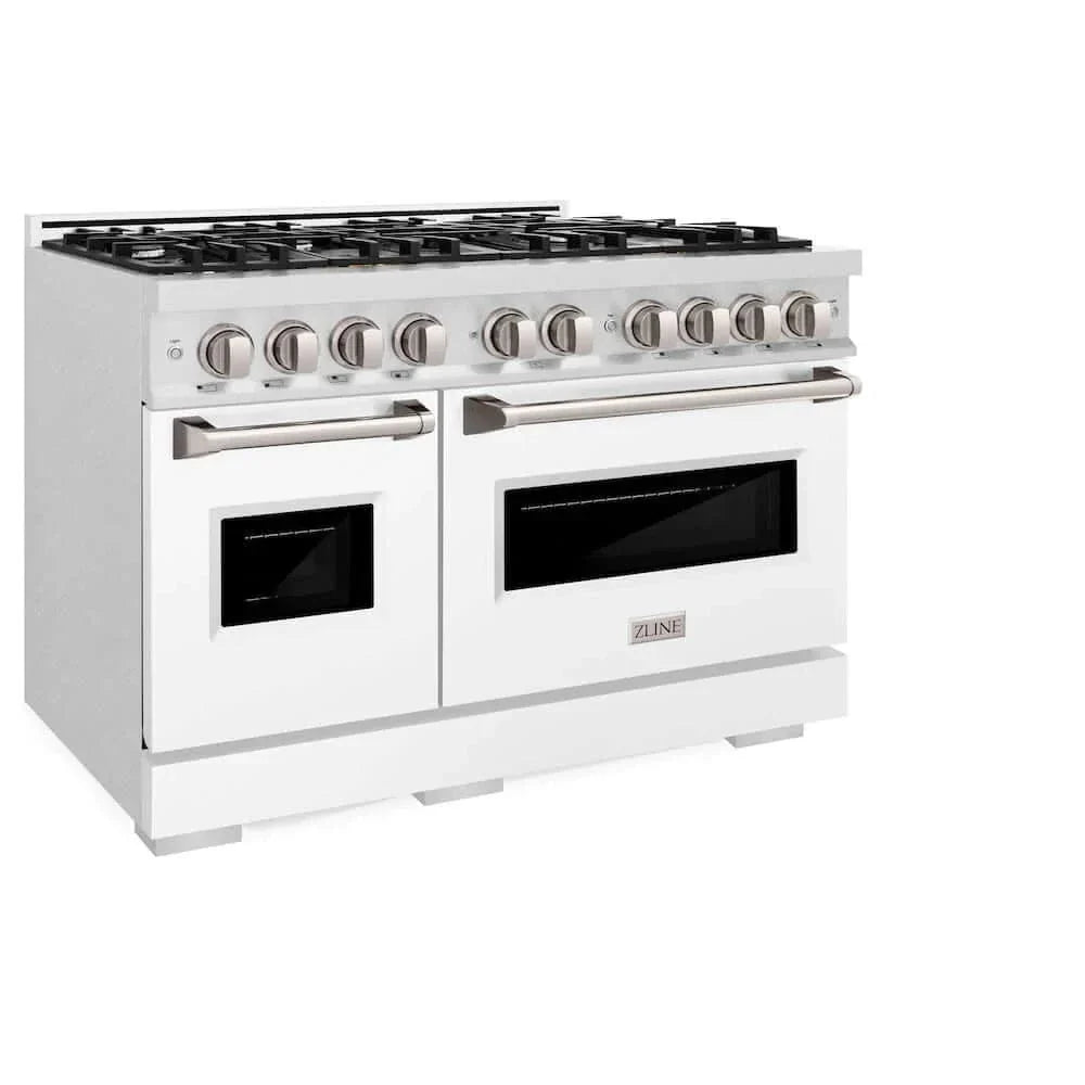 ZLINE 48" Dual Fuel Range, Gas Cooktop, Electric Convection Oven DuraSnow® Stainless Steel, White Matte Door CDRS-WM-48