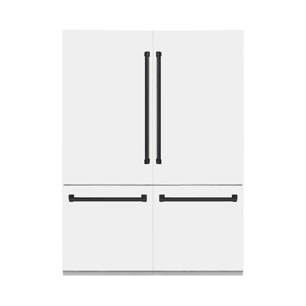 ZLINE 60" Autograph Edition French Door Refrigerator, Internal Water, Ice Dispenser, White Matte, Champagne Bronze Accents RBIVZ-WM-60-CB
