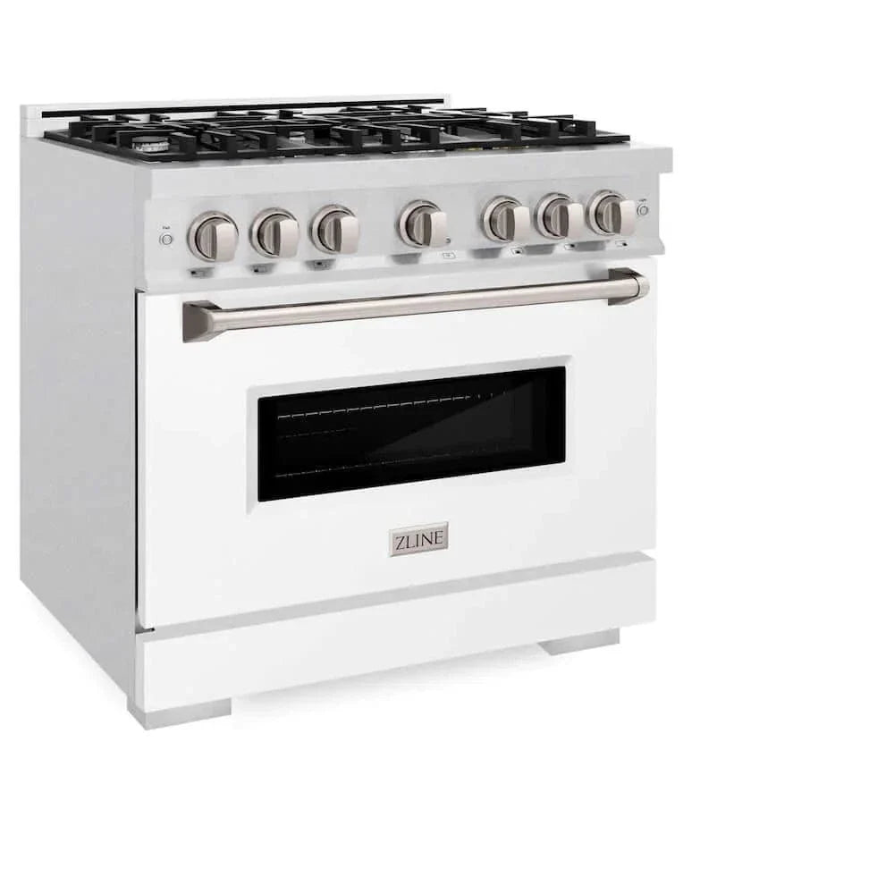 ZLINE 36" Dual Fuel Range, Gas Cooktop, Electric Convection Oven DuraSnow® Stainless Steel, White Matte Door CDRS-WM-36