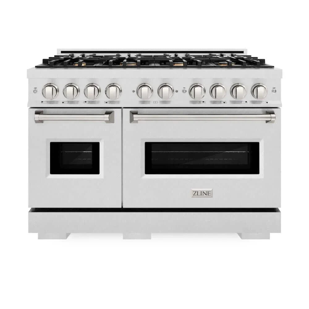 ZLINE 48" Dual Fuel Range, Gas Cooktop, Electric Convection Oven DuraSnow® Stainless Steel, Brass Burners CDRS-BR-48