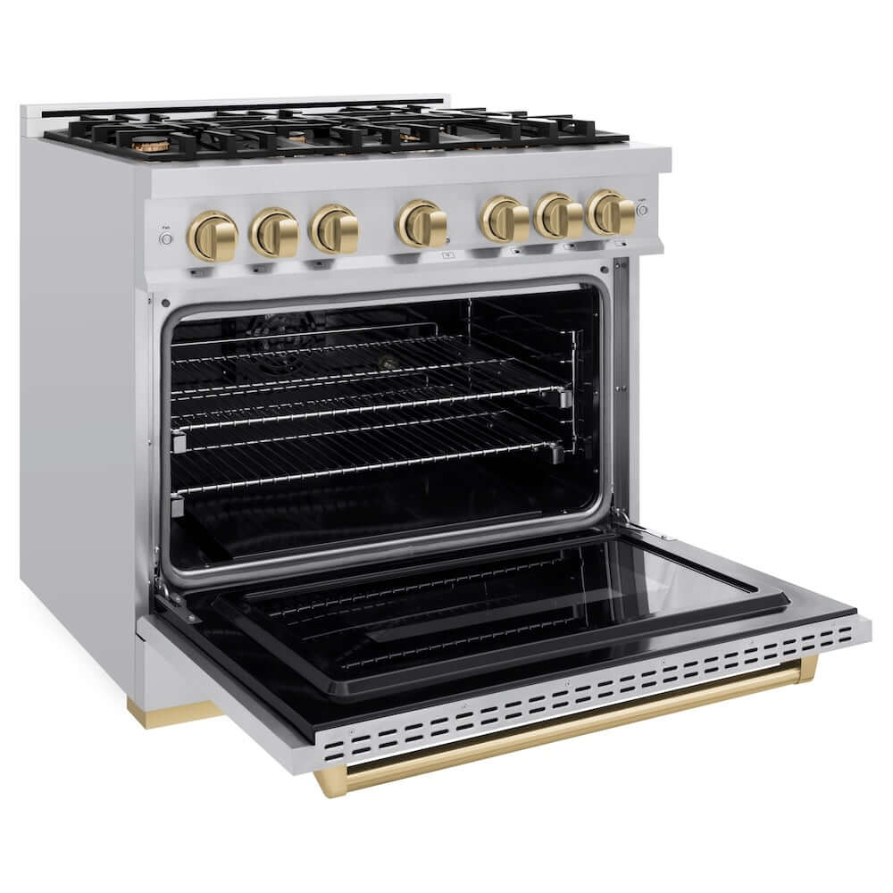 ZLINE 36" Dual Fuel Range, Gas Cooktop, Electric Convection Oven Stainless Steel, Champagne Bronze CDRZ-36-CB