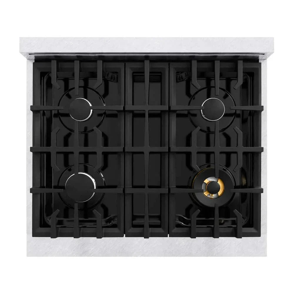 ZLINE 30" Dual Fuel Range, Gas Cooktop, Electric Convection Oven DuraSnow® Stainless Steel, White Matte Door CDRS-WM-30