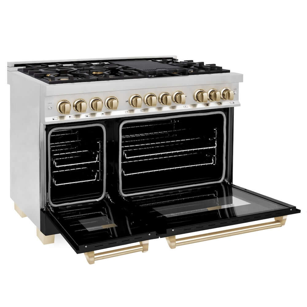 ZLINE 48" Autograph Dual Fuel Range, Black, Gold, RAZ-BLM-48-G