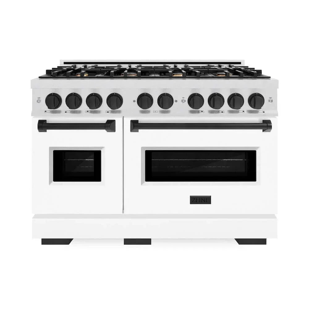 ZLINE 48" Dual Fuel Range, Gas Cooktop, Electric Convection Oven DuraSnow® Stainless Steel, Matte Black CDRSZ-48-MB