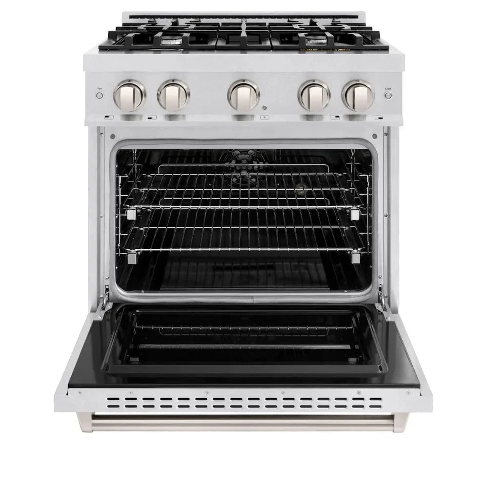 ZLINE 30" Dual Fuel Range, Gas Cooktop, Electric Convection Oven DuraSnow® Stainless Steel, CDRS-30