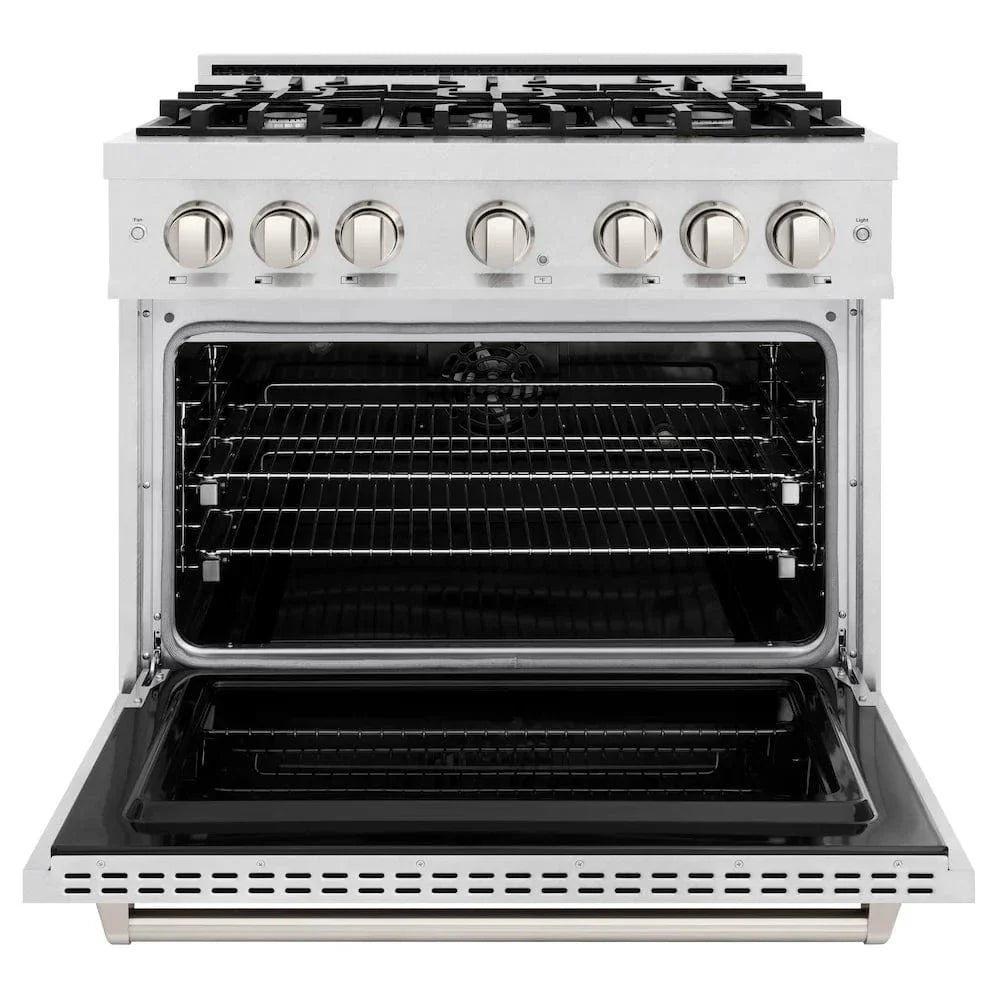 ZLINE 36" Dual Fuel Range, Gas Cooktop, Electric Convection Oven DuraSnow® Stainless Steel, CDRS-36