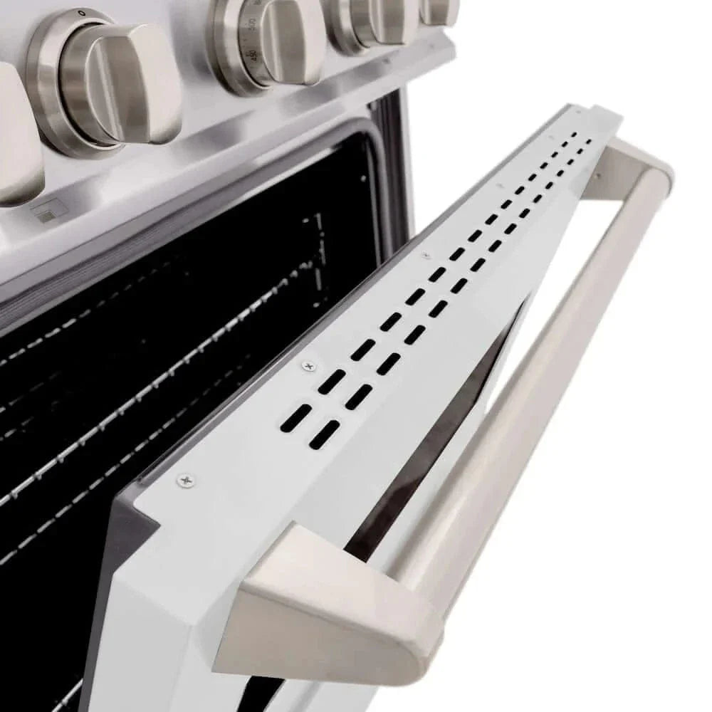 ZLINE 30" Dual Fuel Range, Gas Cooktop, Electric Convection Oven Stainless Steel, White Matte Door CDR-WM-30