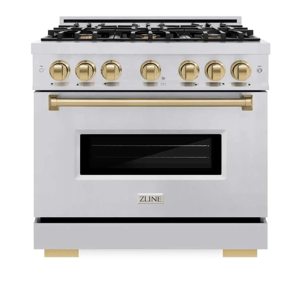ZLINE 36" Dual Fuel Range, Gas Cooktop, Electric Convection Oven Stainless Steel, Champagne Bronze CDRZ-36-CB