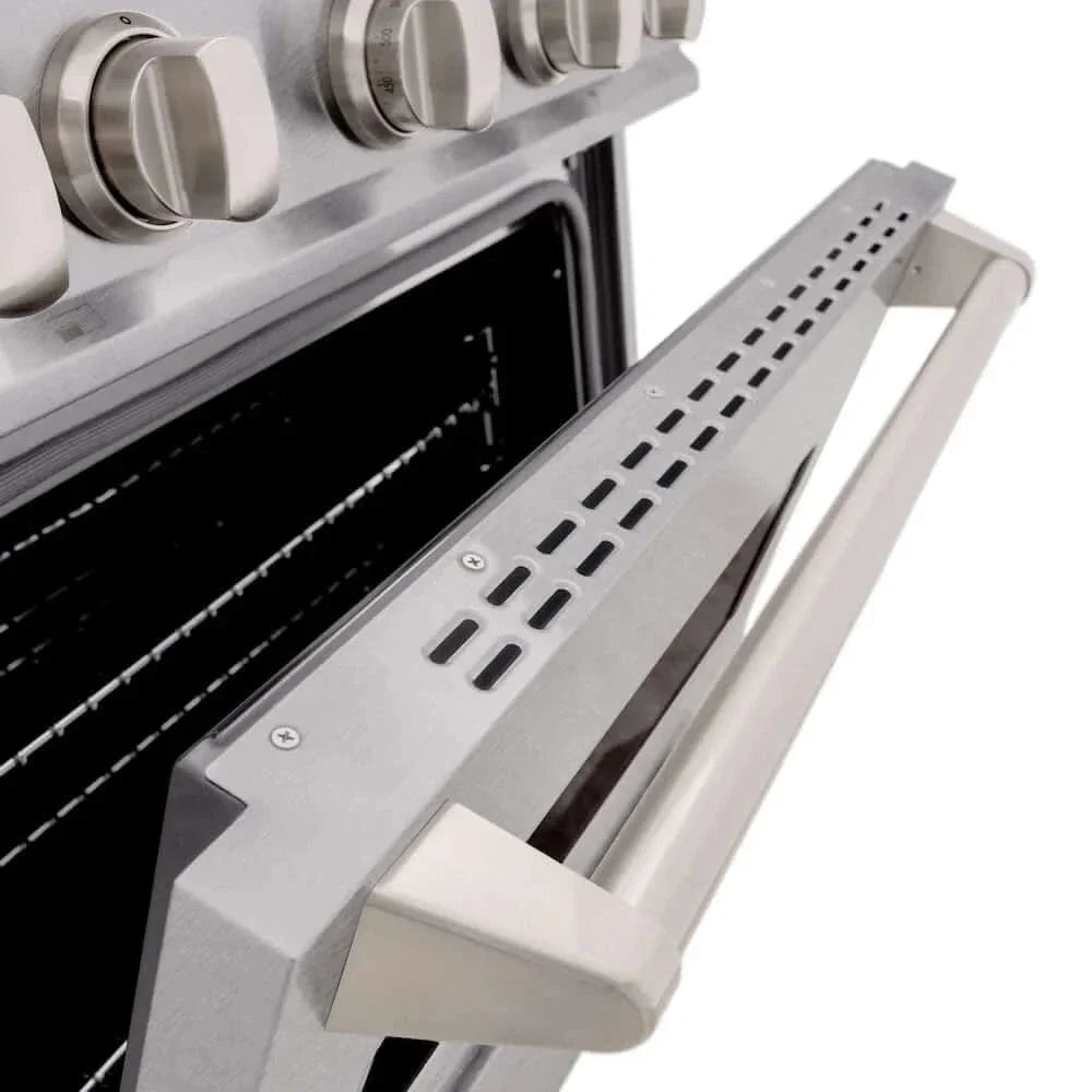 ZLINE 30" Dual Fuel Range, Gas Cooktop, Electric Convection Oven DuraSnow® Stainless Steel, Brass Burners CDRS-BR-30