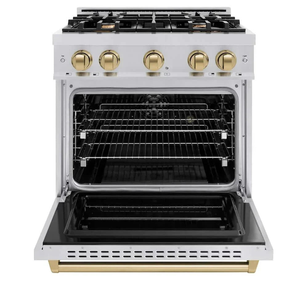 ZLINE 30" Dual Fuel Range, Gas Cooktop, Electric Convection Oven Stainless Steel, Champagne Bronze CDRZ-30-CB