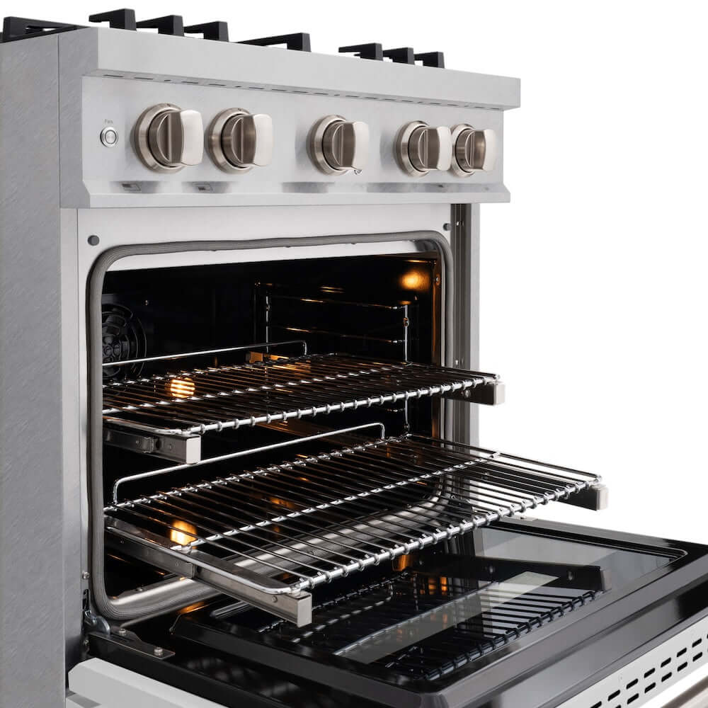 ZLINE 30" Dual Fuel Range, Gas Cooktop, Electric Convection Oven DuraSnow® Stainless Steel, White Matte Door CDRS-WM-30