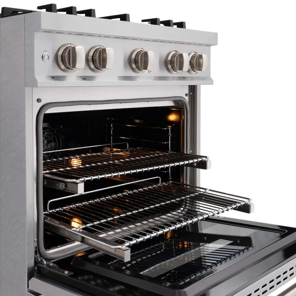 ZLINE 30" Dual Fuel Range, Gas Cooktop, Electric Convection Oven DuraSnow® Stainless Steel, Brass Burners CDRS-BR-30