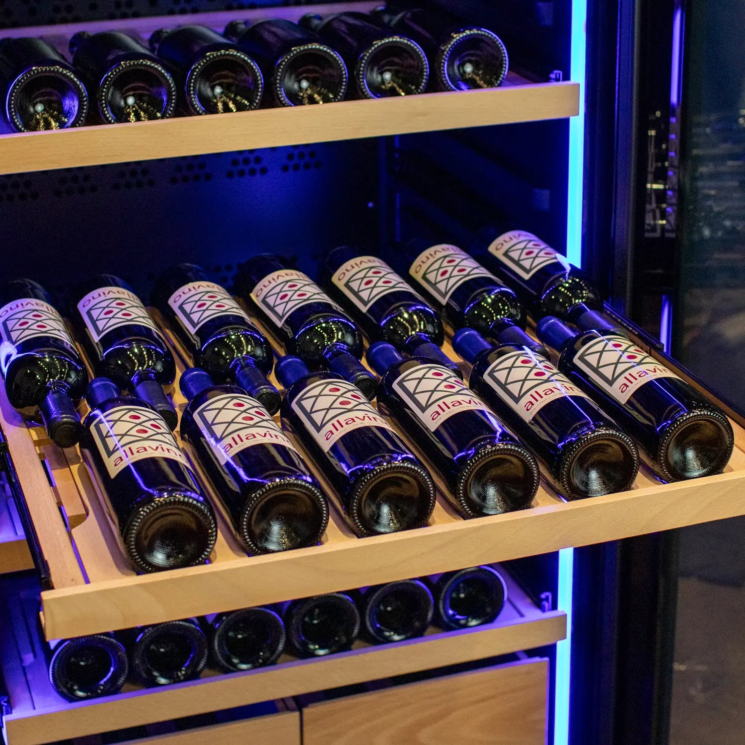 Allavino 248 Bottle Single Zone Freestanding Wine Refrigerator with Display Shelving and Black Glass Door