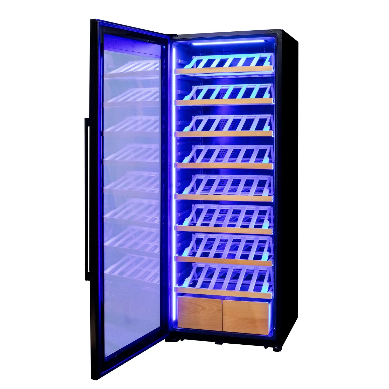 Allavino 248 Bottle Single Zone Freestanding Wine Refrigerator with Display Shelving and Black Glass Door