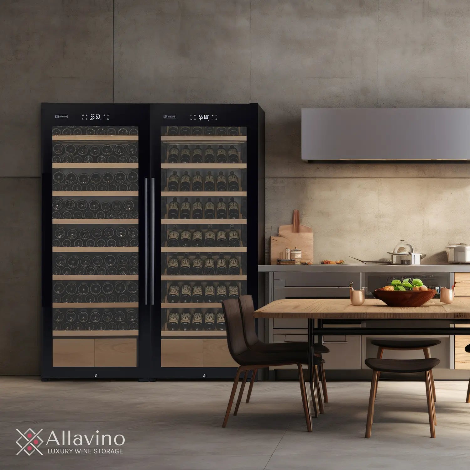 Allavino 248 Bottle Single Zone Freestanding Wine Refrigerator with Display Shelving and Black Glass Door