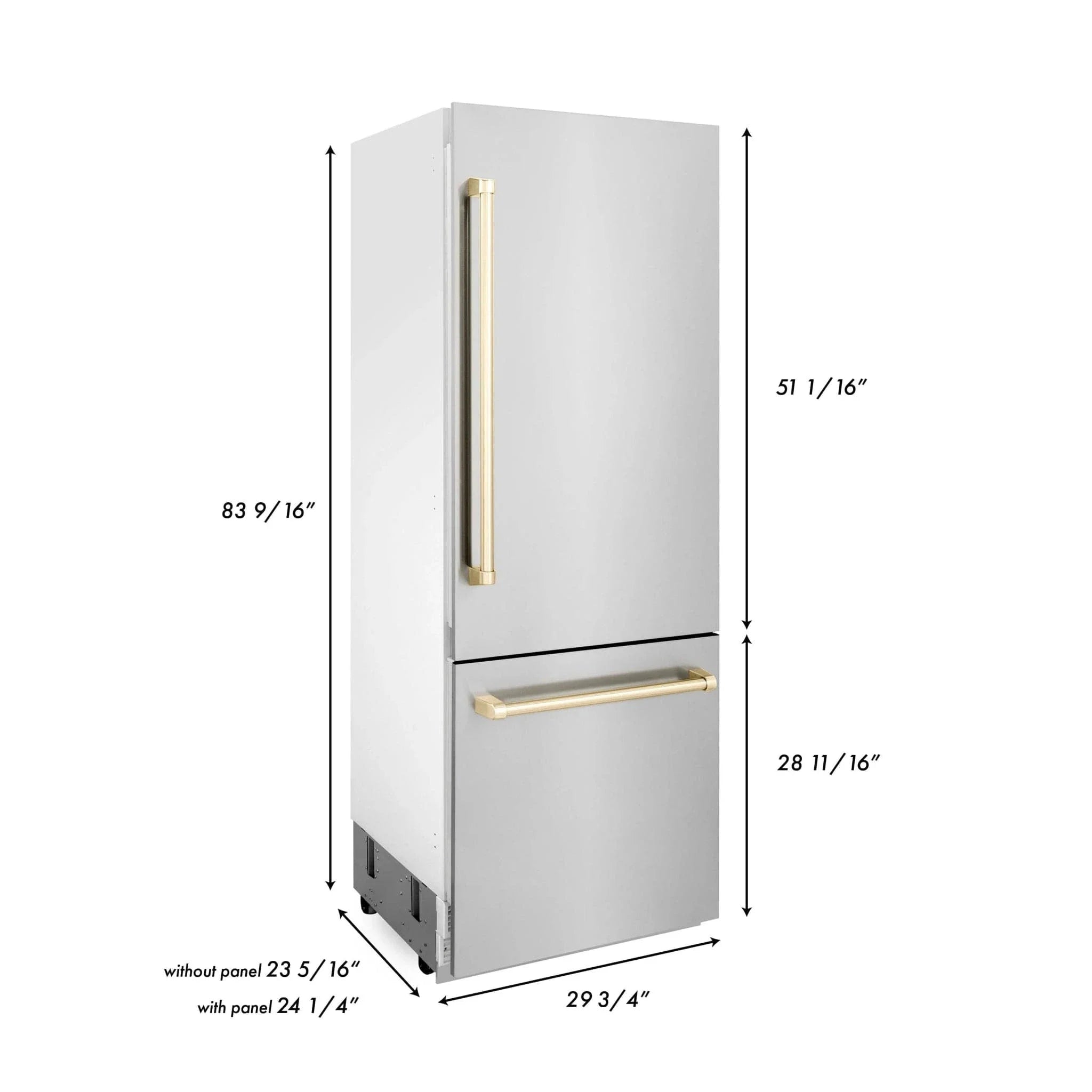 ZLINE 30” Autograph 16.1 cu. ft. 2-Door Bottom Freezer Fridge Water/Ice Dispenser Stainless Steel Gold Accents RBIVZ-304-30-G