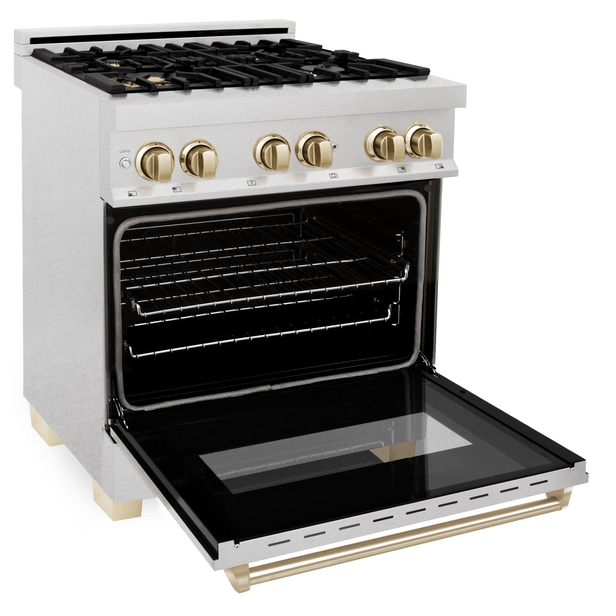 ZLINE 30" Autograph Dual Fuel Range, DuraSnow Stainless, Gold, RASZ-SN-30-G