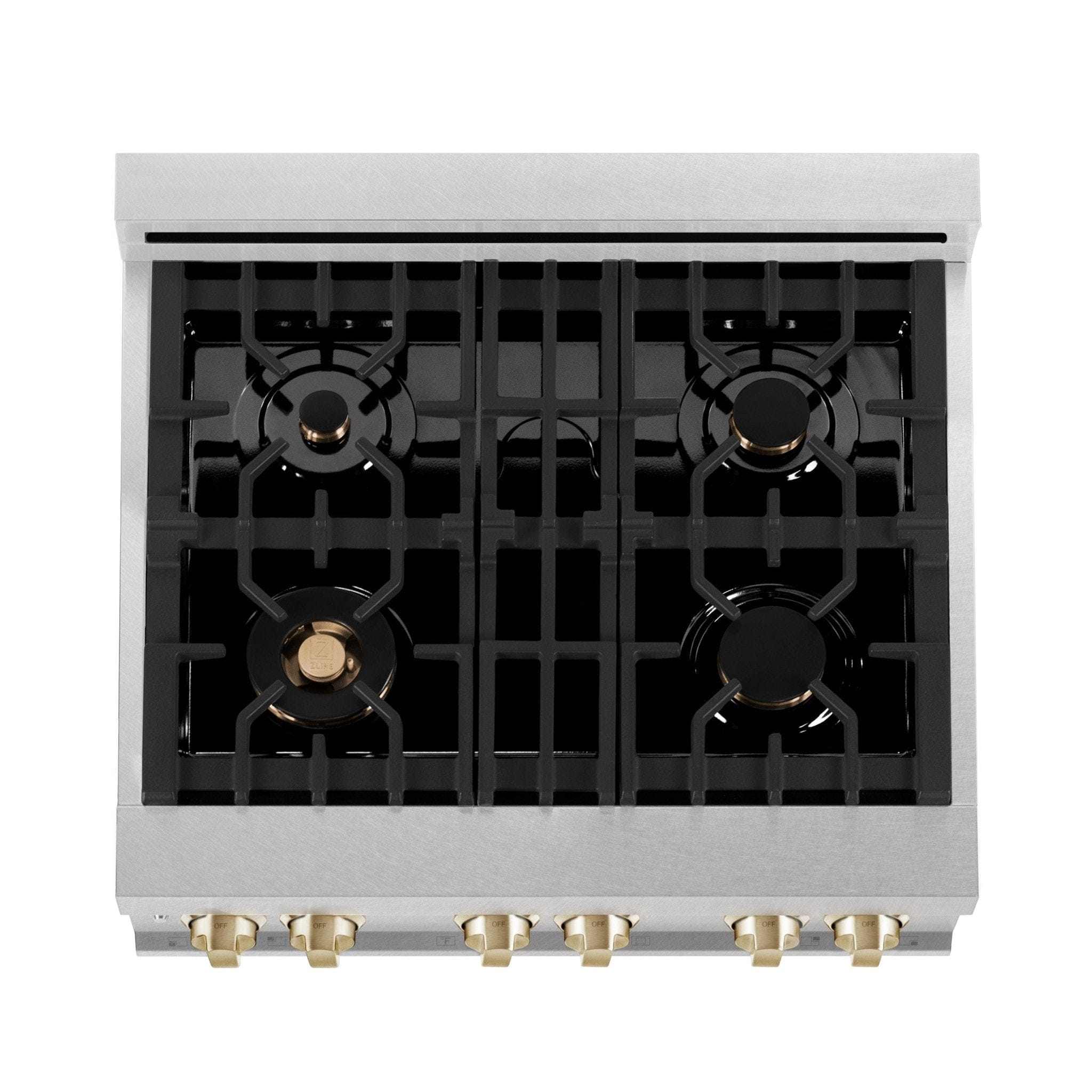 ZLINE 30" Autograph Dual Fuel Range, DuraSnow Stainless, Gold, RASZ-SN-30-G