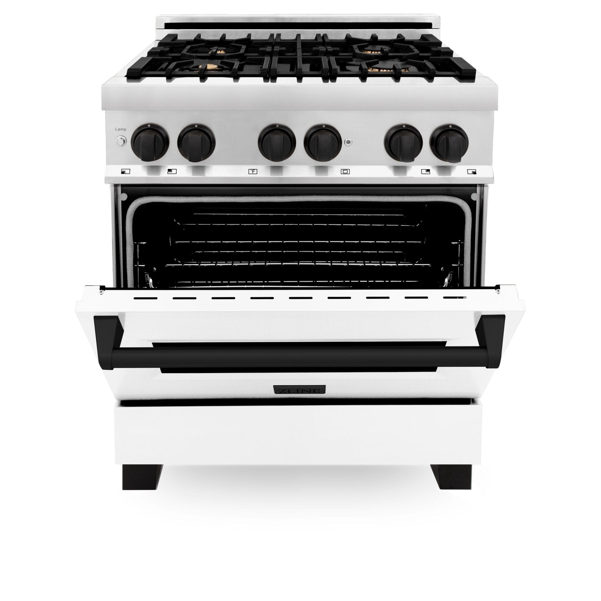 ZLINE 30" Autograph Dual Fuel Range, White Door, RAZ-WM-30-MB
