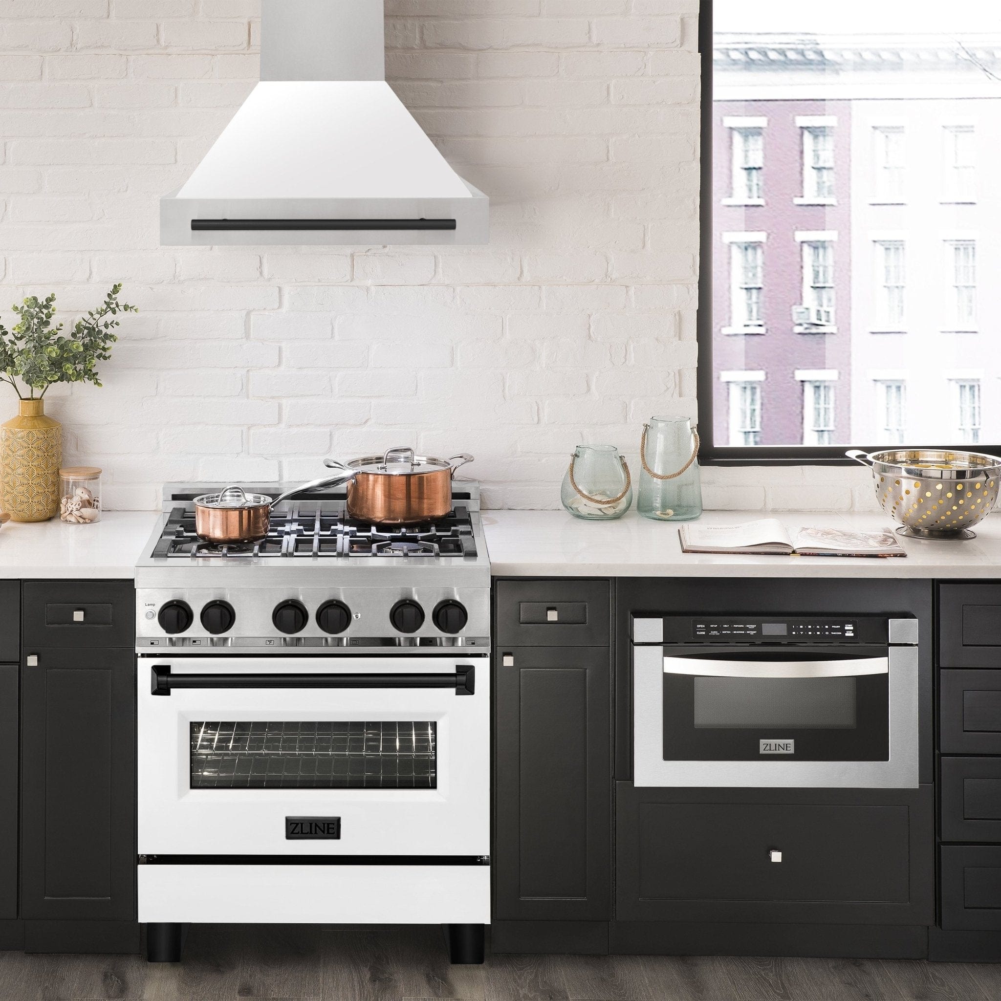 ZLINE 30" Autograph Stainless Wall Range Hood, White, 8654STZ-WM30-MB