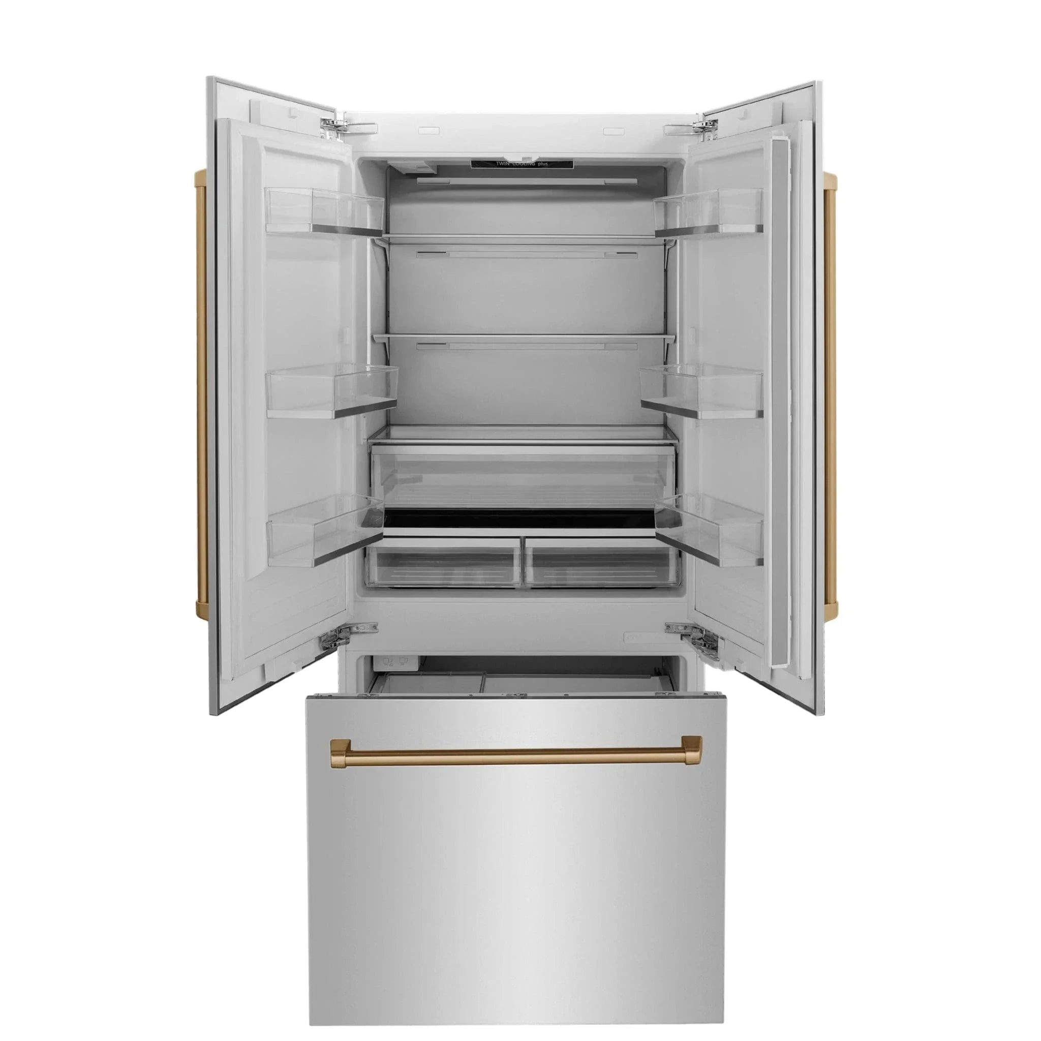ZLINE 36" Autograph 19.6 cu. ft. 2-Door Bottom Freezer Fridge Water/Ice Dispenser Stainless Steel Champagne Bronze Accents RBIVZ-304-36-CB