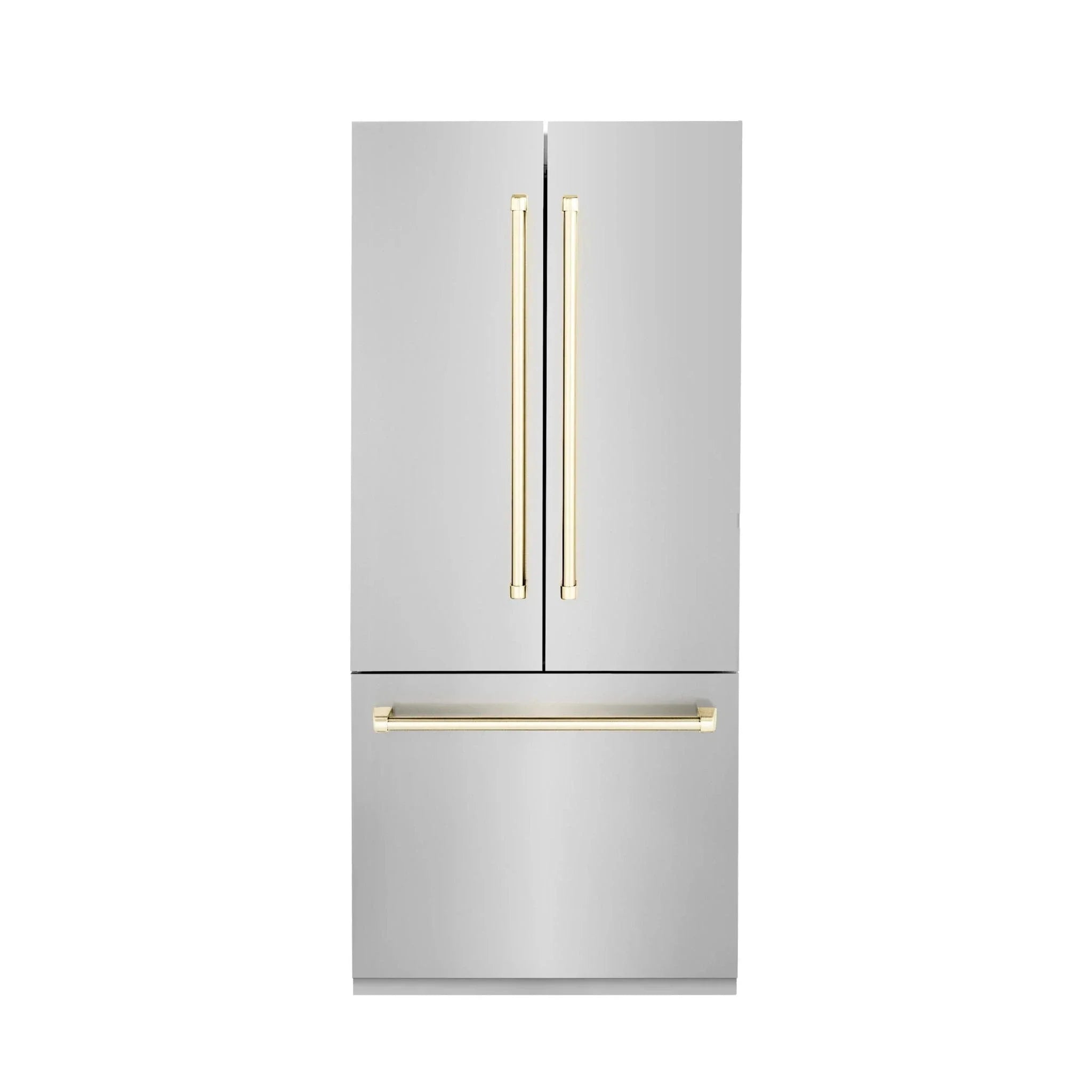 ZLINE 36” Autograph 19.6 cu. ft. 2-Door Bottom Freezer Fridge Water/Ice Dispenser Stainless Steel Gold Accents RBIVZ-304-36-G