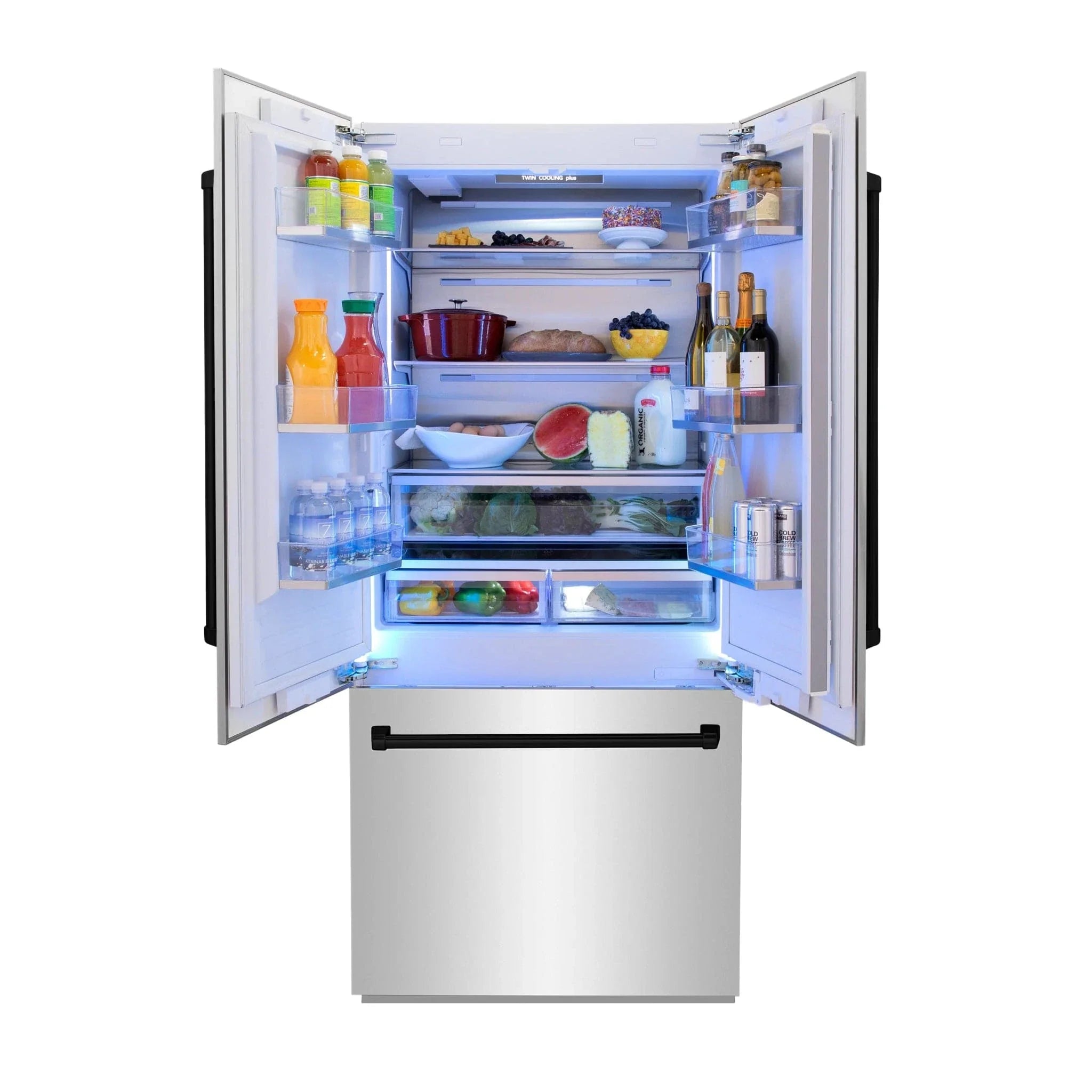 ZLINE 36" Autograph 19.6 cu. ft. 2-Door Bottom Freezer Fridge Water/Ice Dispenser Stainless Steel Matte Black Accents RBIVZ-304-36-MB