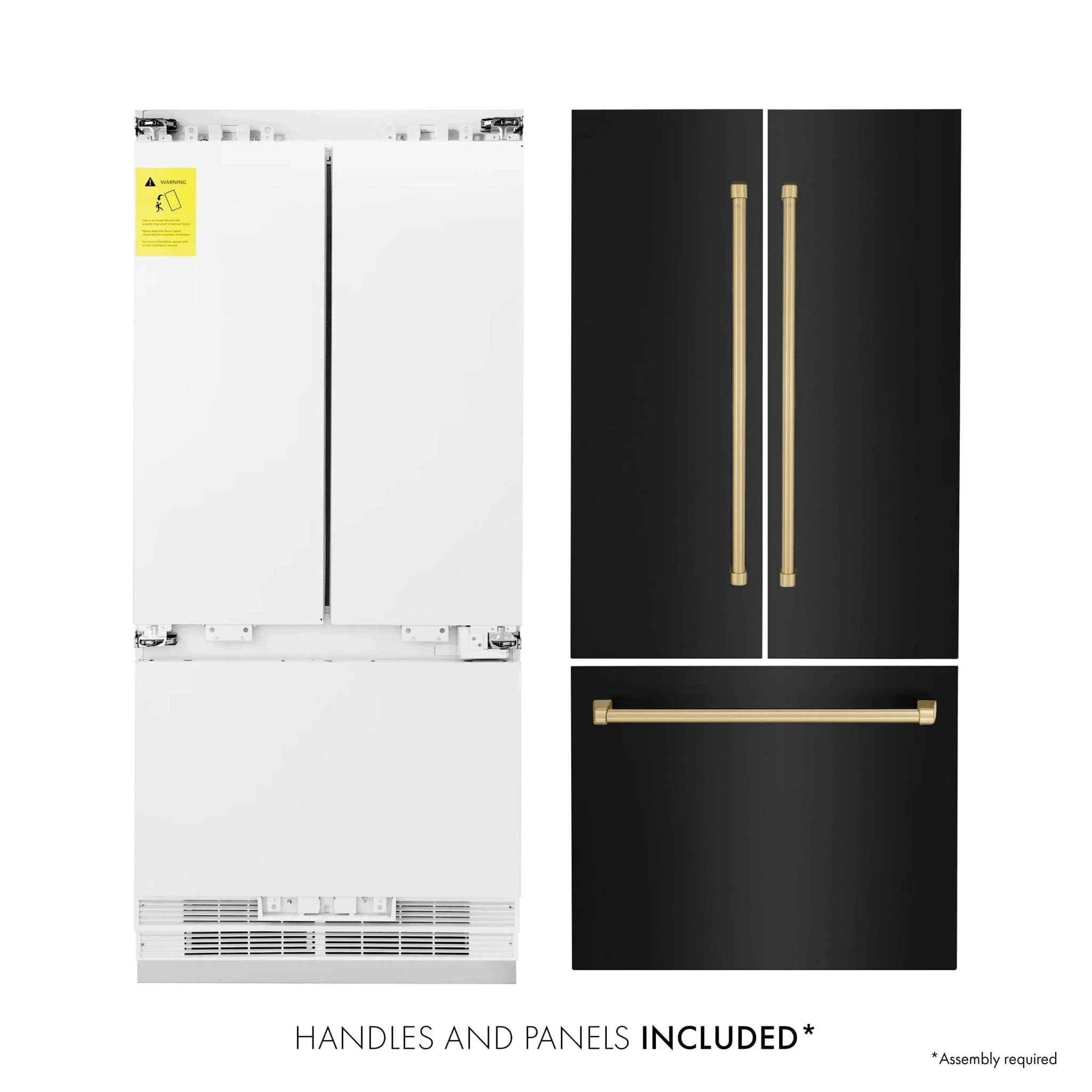 ZLINE 36" Autograph 19.6 cu. ft. 3-Door French Door Fridge Water/Ice Dispenser Black Stainless Steel Champagne Bronze Accents RBIVZ-BS-36-CB