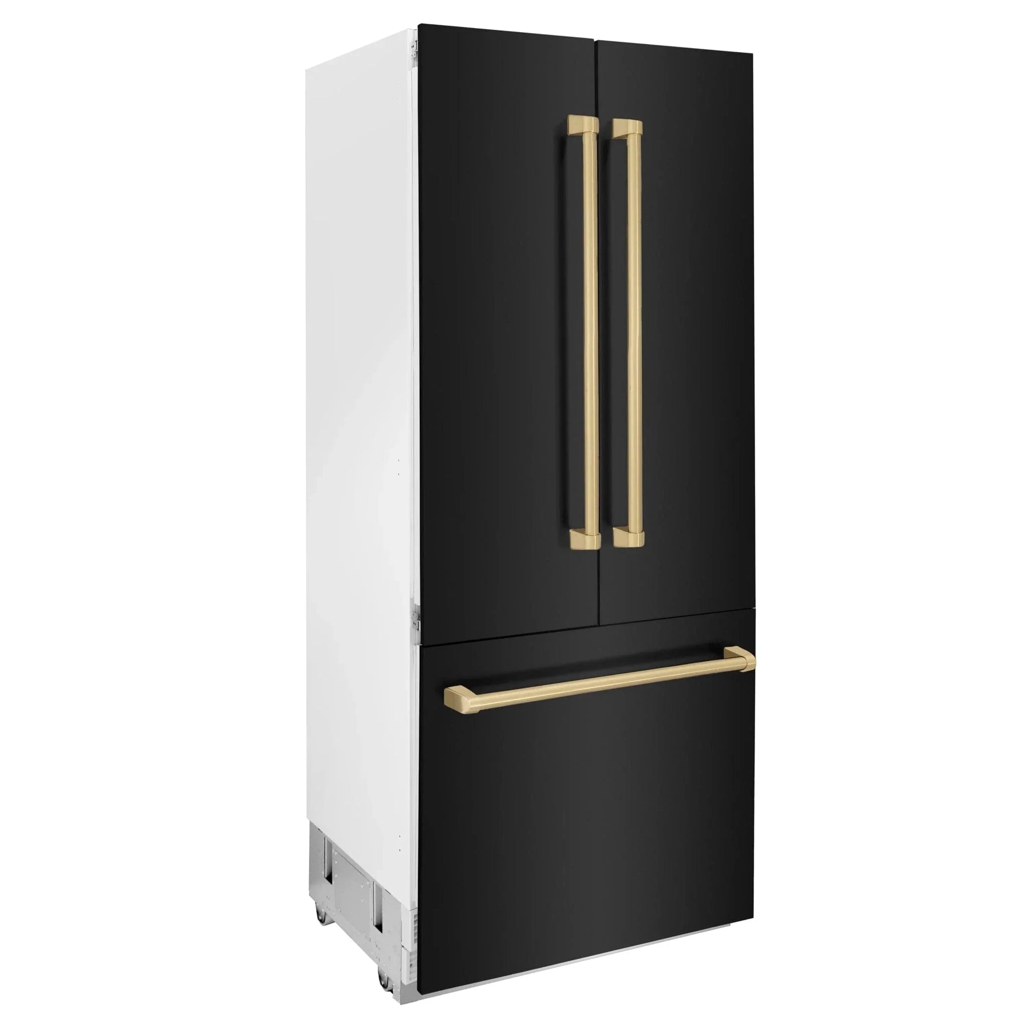 ZLINE 36" Autograph 19.6 cu. ft. 3-Door French Door Fridge Water/Ice Dispenser Black Stainless Steel Champagne Bronze Accents RBIVZ-BS-36-CB