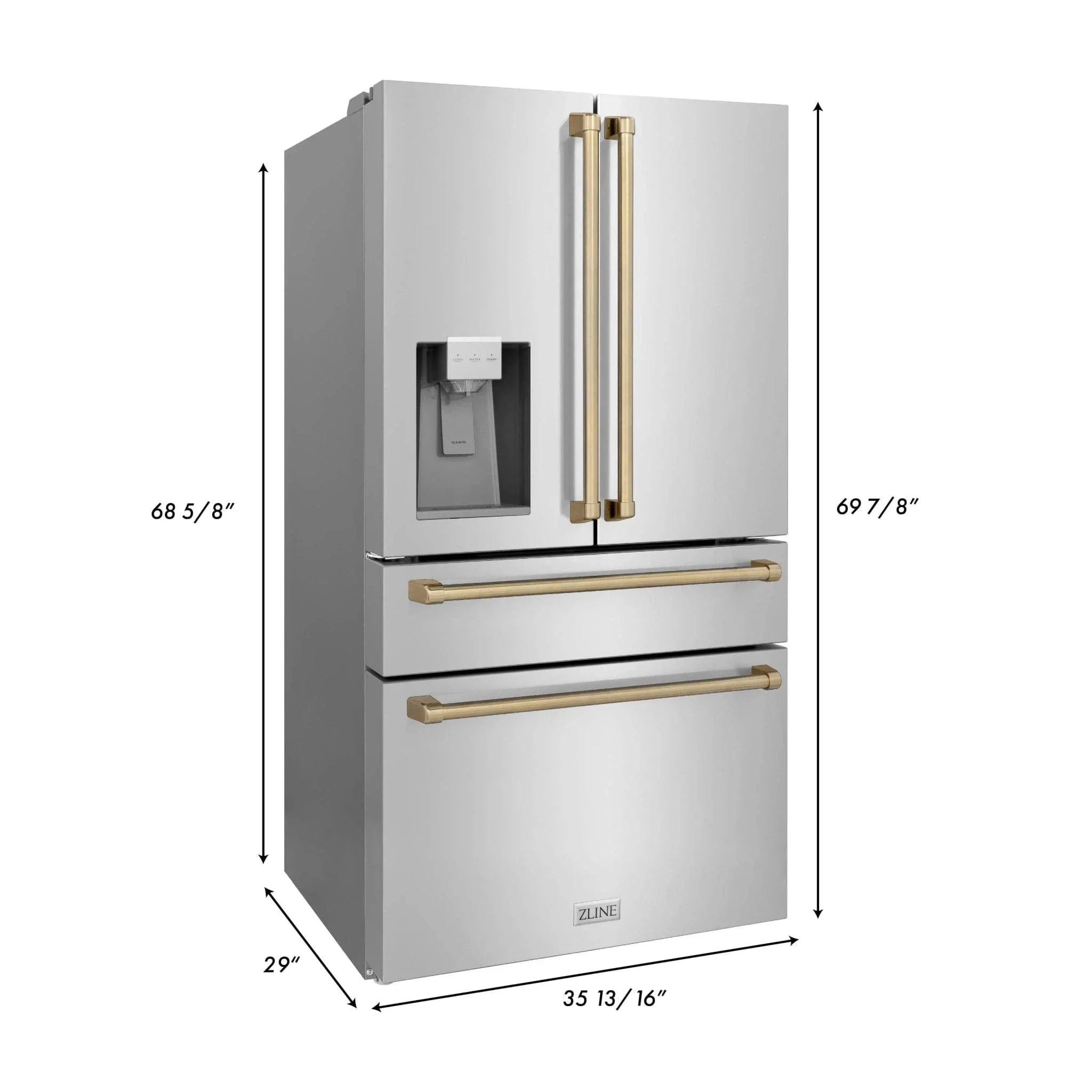 ZLINE 36" Autograph 21.6 cu. ft French Door Refrigerator with Ice Maker in Fingerprint Resistant Stainless Steel RFMZ-W-36-CB