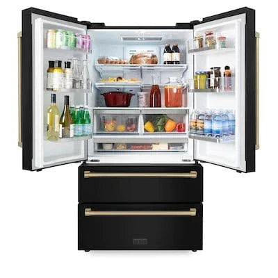ZLINE 36" Autograph 22.5 cu. ft French Door Refrigerator with Ice Maker in Black Stainless Steel RFMZ-36-BS-CB