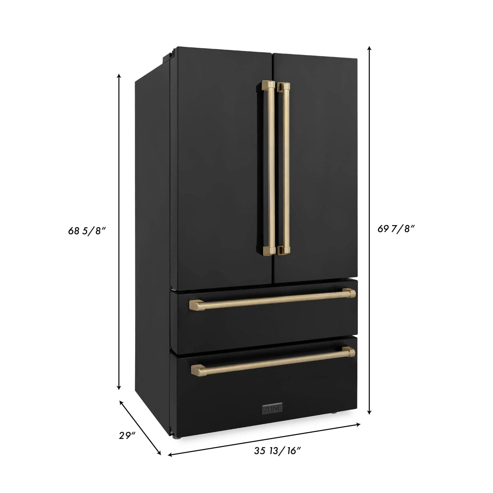 ZLINE 36" Autograph 22.5 cu. ft French Door Refrigerator with Ice Maker in Black Stainless Steel RFMZ-36-BS-CB