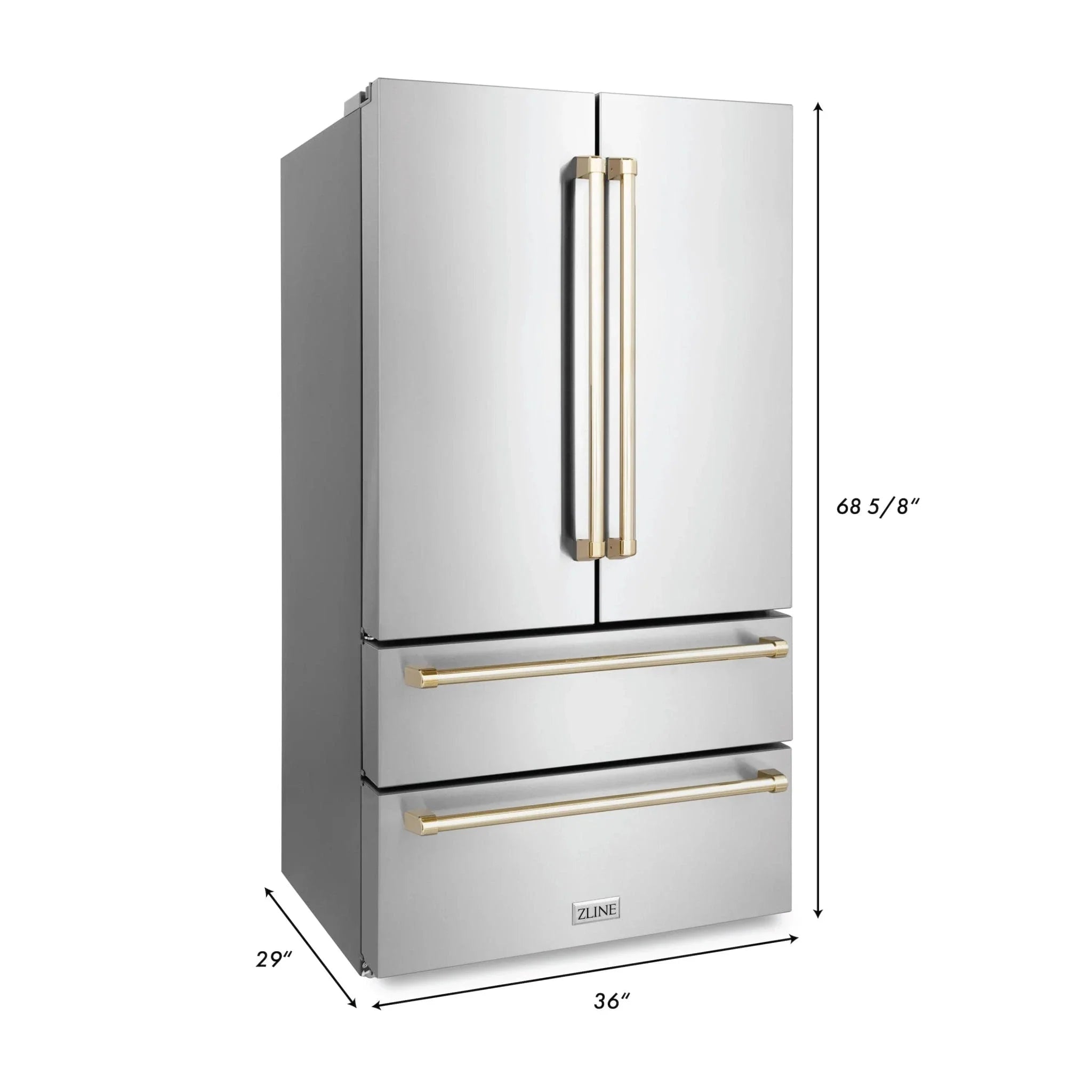 ZLINE 36" Autograph 22.5 cu. ft French Door Refrigerator with Ice Maker Stainless Steel RFMZ-36-G