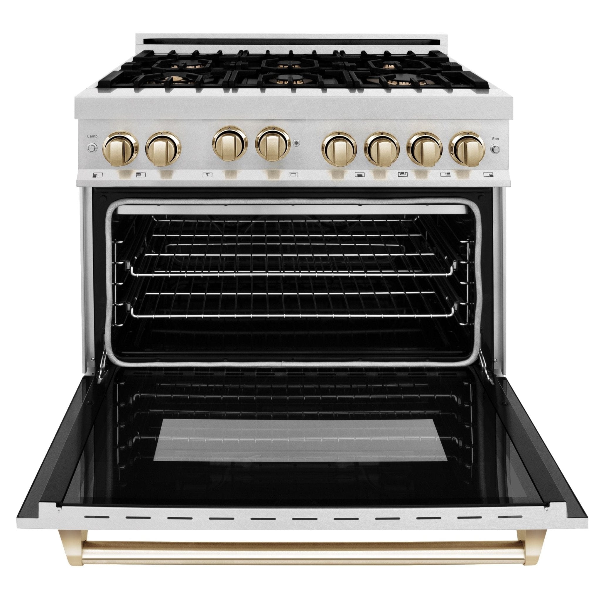 ZLINE 36" Autograph Dual Fuel Range, DuraSnow, Gold, RASZ-SN-36-G
