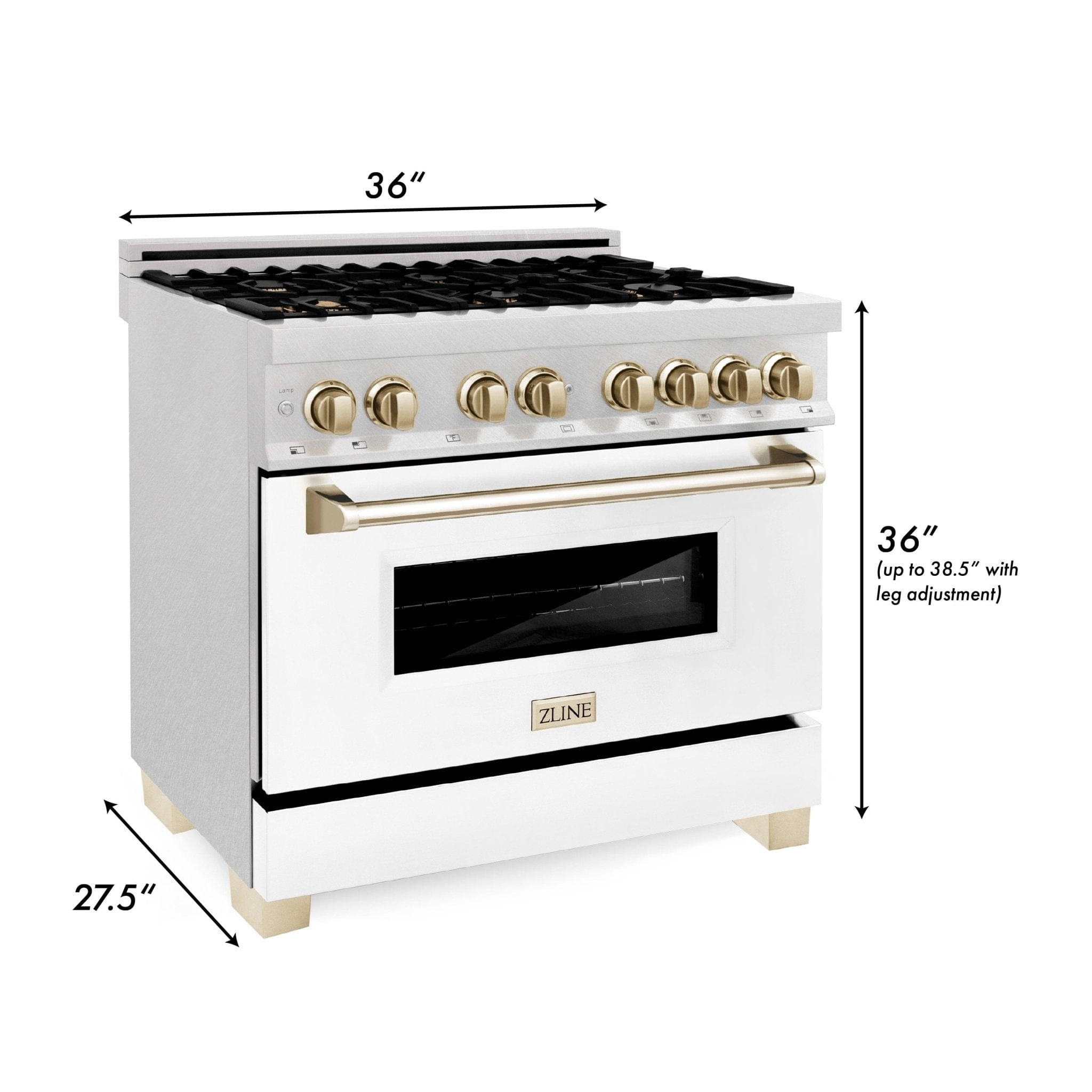 ZLINE 36" Autograph Dual Fuel Range, DuraSnow, White door, RASZ-WM-36-CB