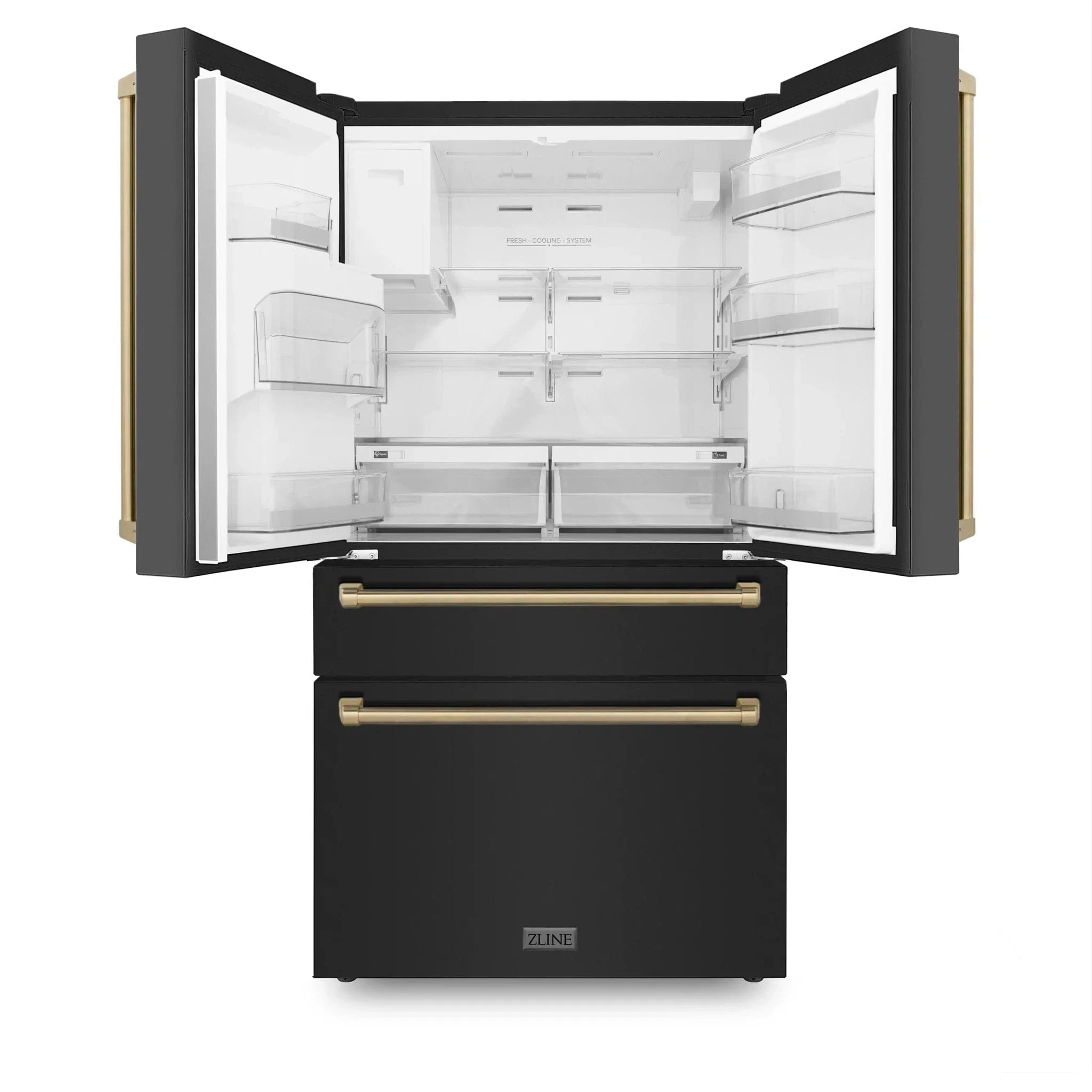 ZLINE 36" Autograph French Door Refrigerator with Water and Ice Dispenser in Black Stainless Steel RFMZ-W-36-BS-CB