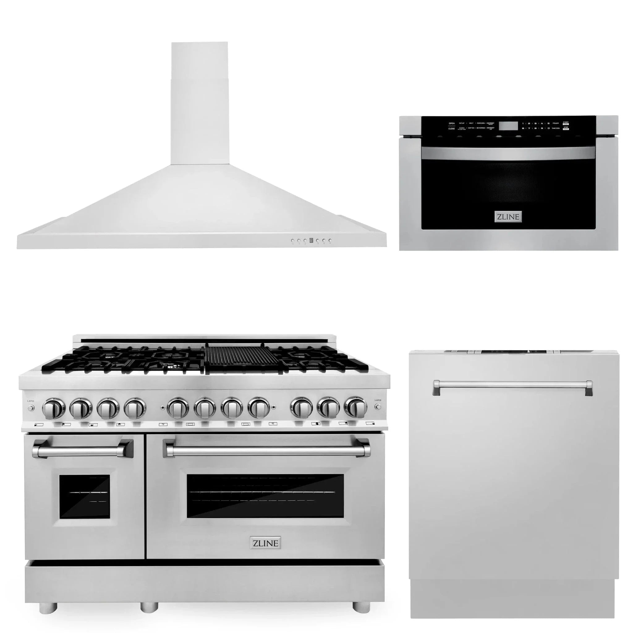 ZLINE 48 " Package Range, Range Hood, Microwave, Dishwasher, 4KP-RARH48-MWDW