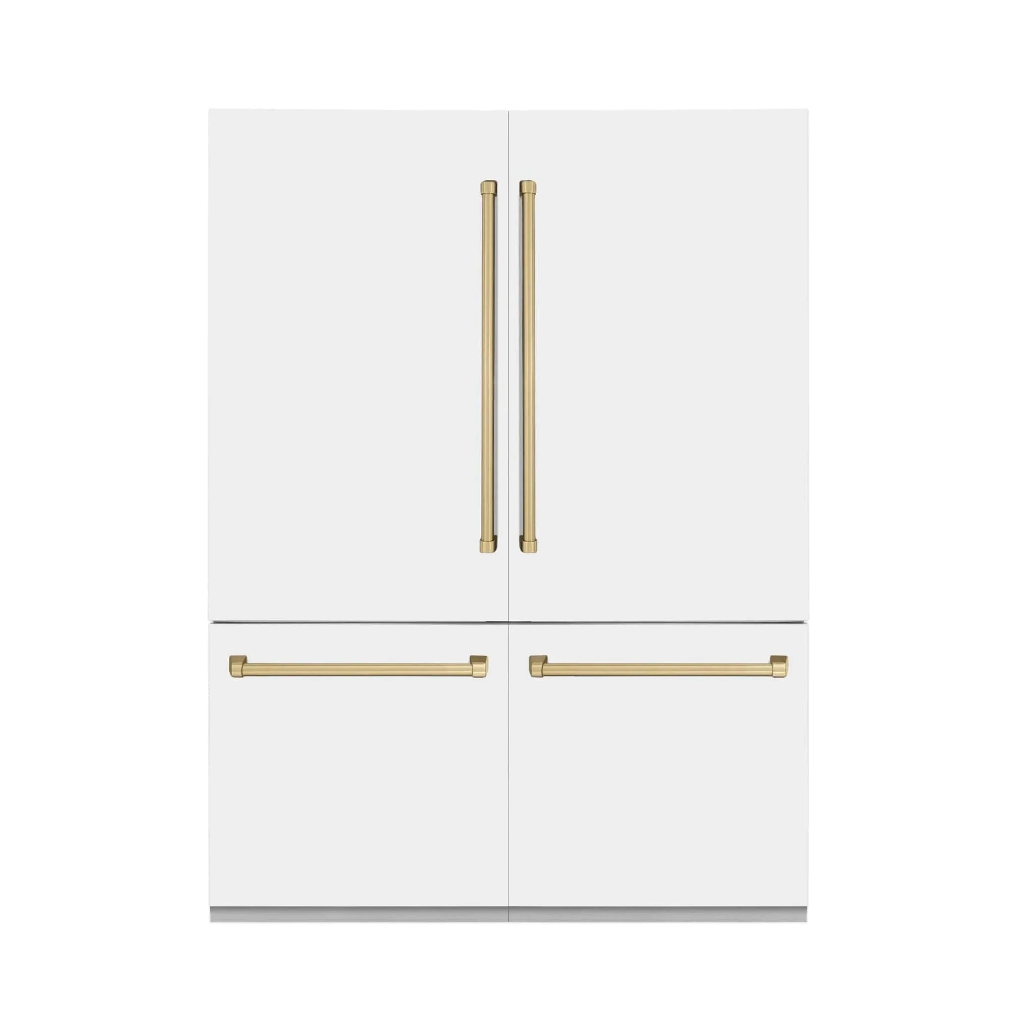 ZLINE 60" Autograph Edition French Door Refrigerator, Internal Water, Ice Dispenser, White Matte, Champagne Bronze Accents RBIVZ-WM-60-CB