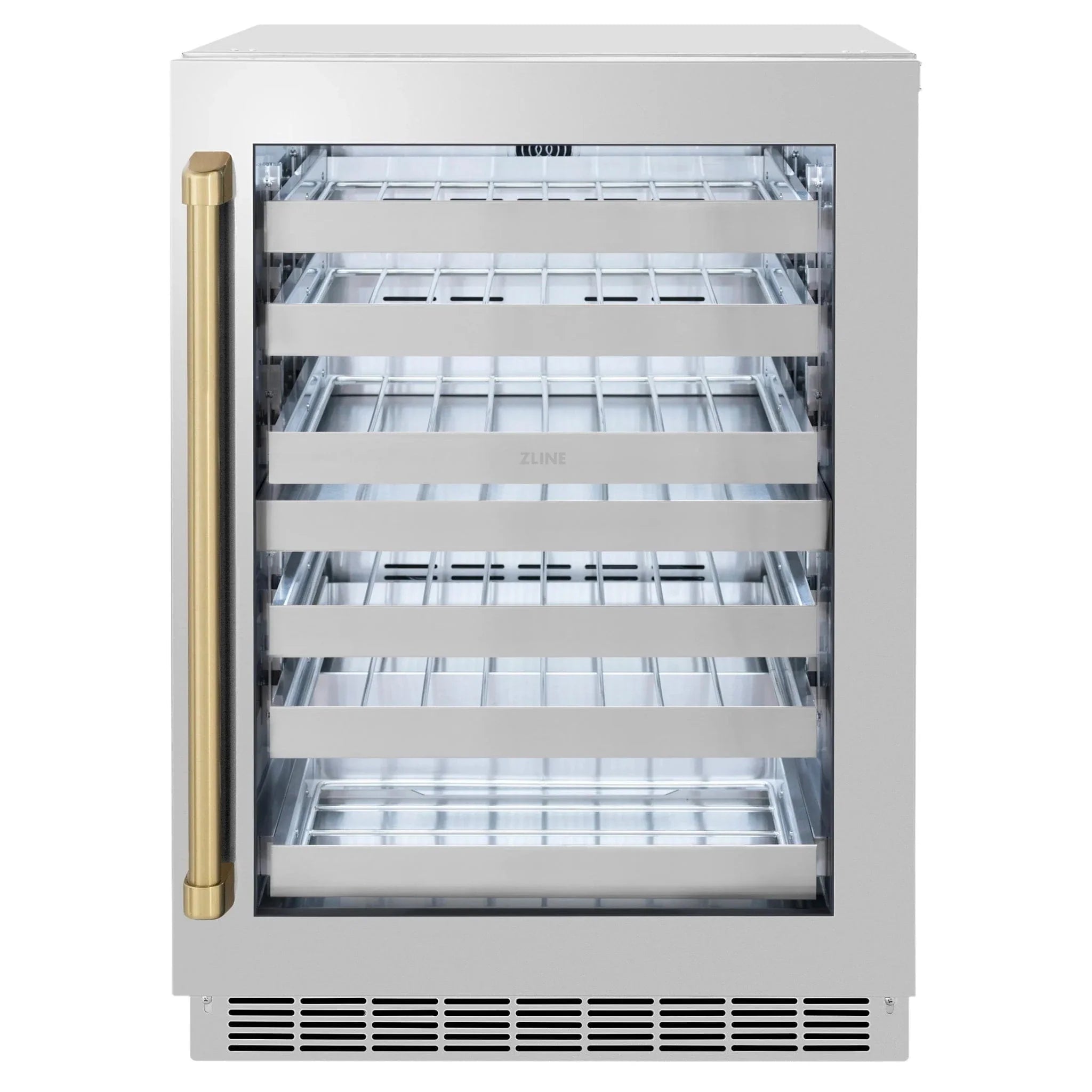 ZLINE Autograph 24 in. Dual Zone 44 Bottle Wine Cooler With Stainless Steel Glass Door And Champagne Bronze Handle RWDOZ-GS-24-CB