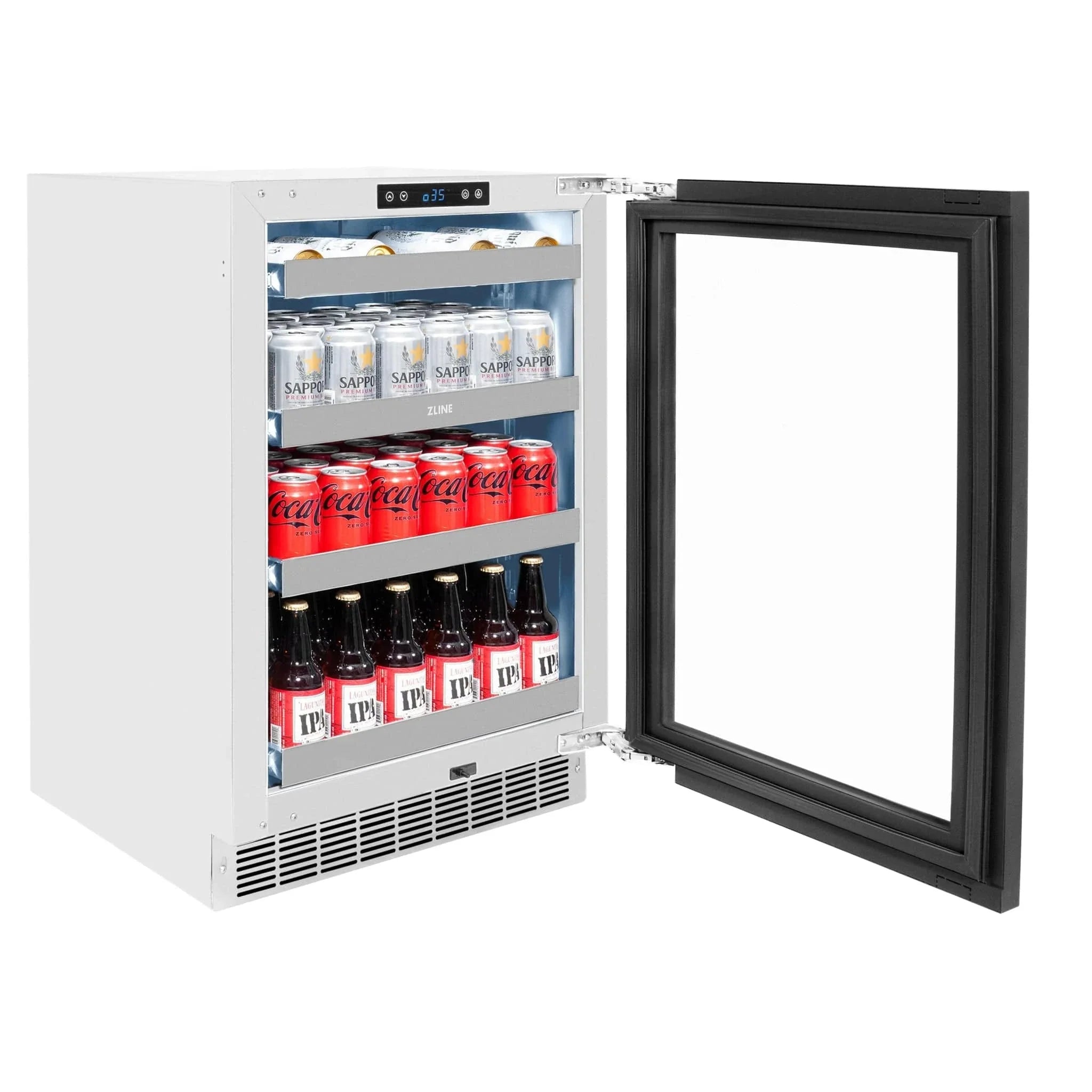 ZLINE Autograph Edition 24 in. Touchstone 151 Can Beverage Fridge With Panel Ready Glass Door And Polished Gold Handle RBSPOZ-24-G