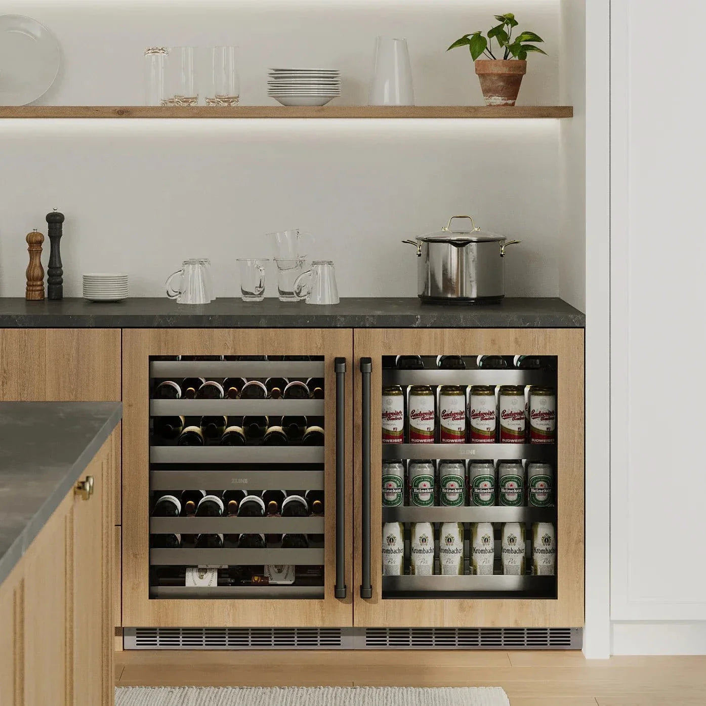 ZLINE Autograph Edition 24 in. Touchstone Dual Zone 44 Bottle Wine Cooler With Panel Ready Glass Door And Matte Black Handle RWDPOZ-24-MB