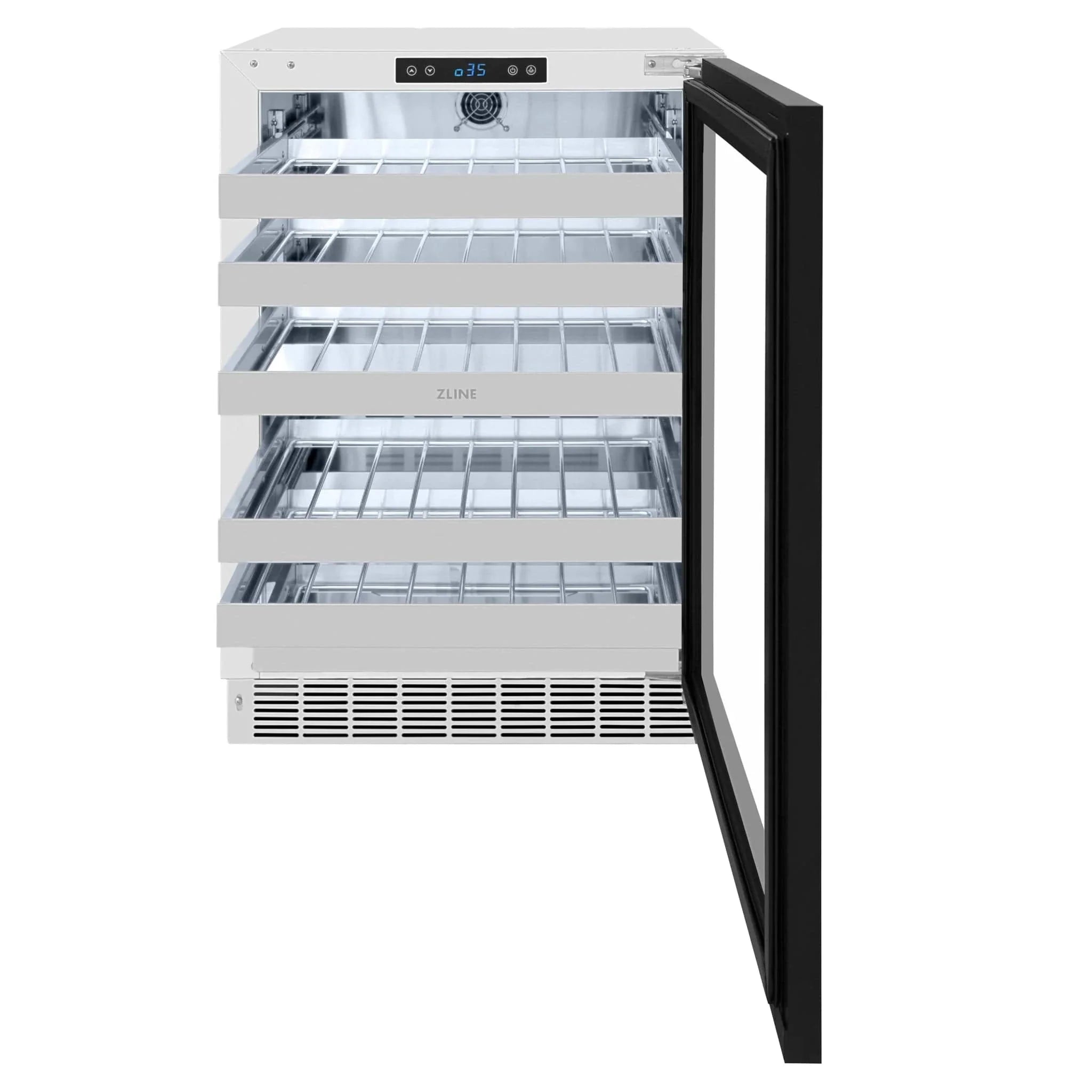 ZLINE Autograph Edition 24 in. Touchstone Dual Zone 44 Bottle Wine Cooler With Panel Ready Glass Door And Polished Gold Handle RWDPOZ-24-G