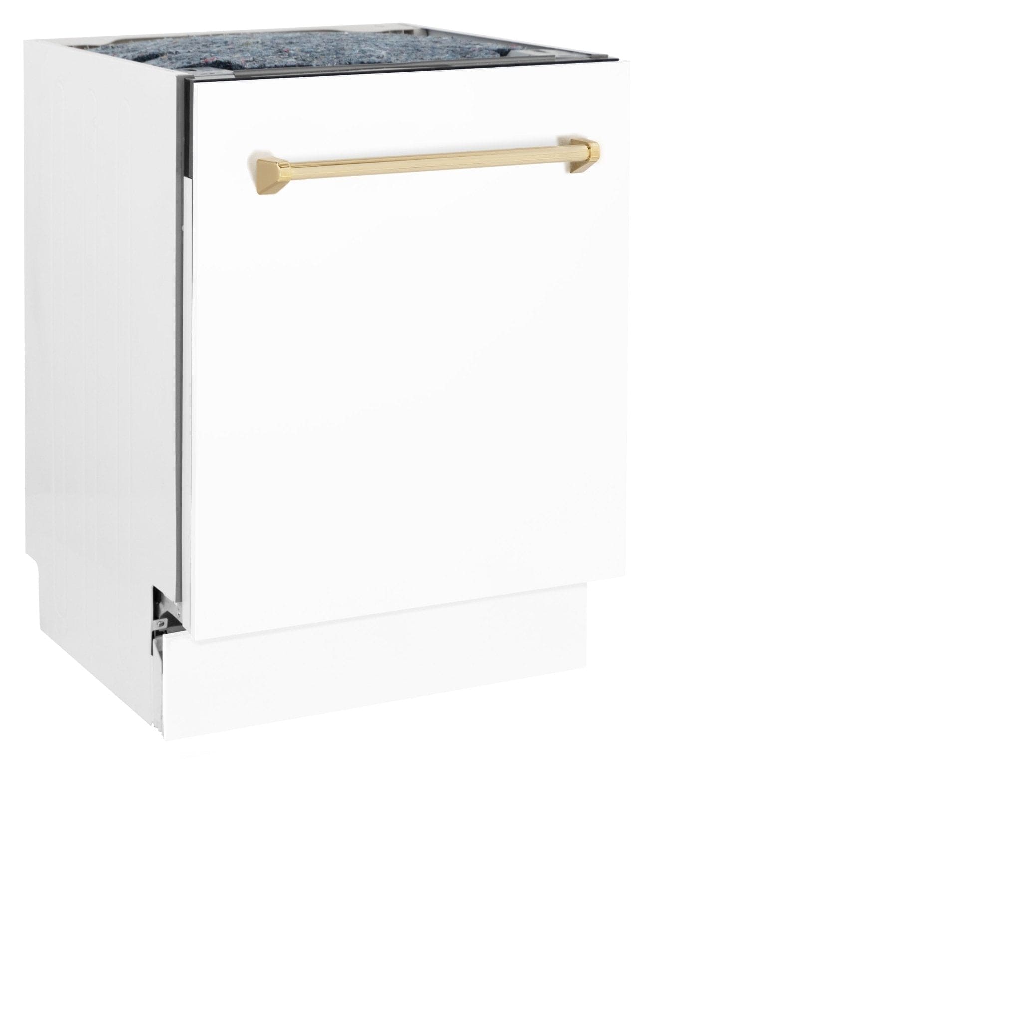 ZLINE Autograph White Door 24" Dishwasher, Gold Handle DWVZ-WM-24-G