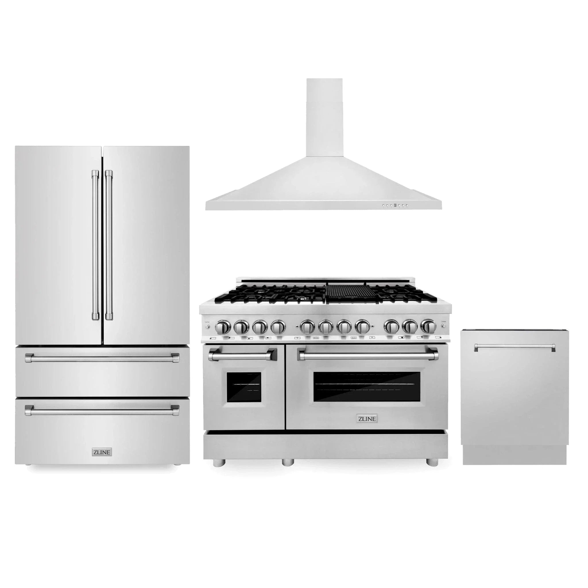 ZLINE Kitchen Package Refrigerator, Range,Range Hood , Dishwasher, 4KPR-RARH48-DWV