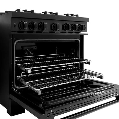 ZLINE 36" Dual Fuel Range, Gas Cooktop, Electric Convection Oven Black Stainless Steel, CDRB-36