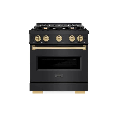 ZLINE 30" Dual Fuel Range, Gas Cooktop, Electric Convection Oven Black Stainless Steel, Champagne Bronze CDRBZ-30-CB